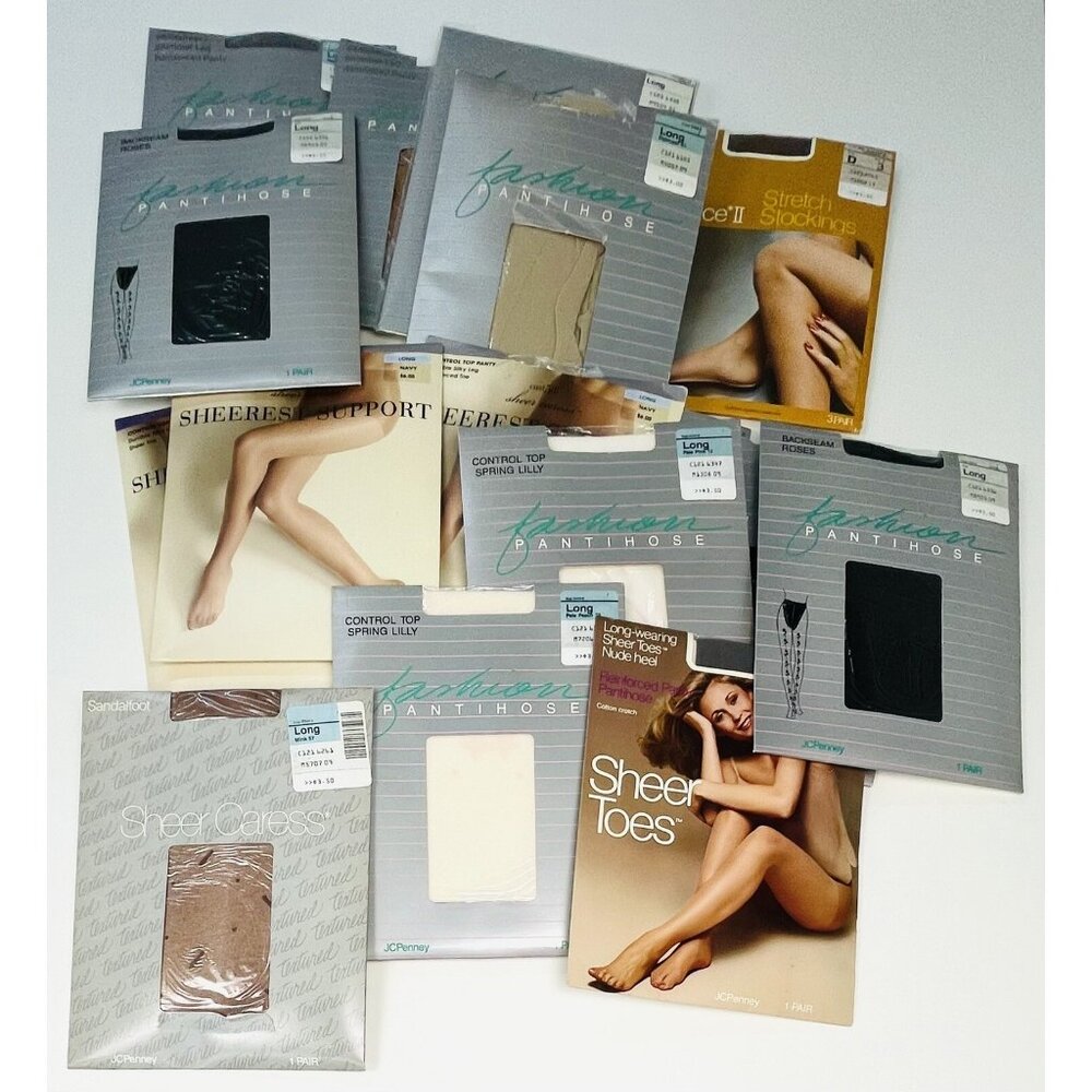 VTG 17pr Hosiery Fashion PANTYHOSE Stockings JCPenney SIZE LONG Patterns NIP NEW